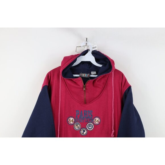Vintage 90s Streetwear Womens Medium Faded Baggy Fit Paris Hoodie Sweatshirt - Picture 2 of 16